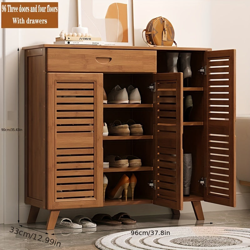 Spacious Bamboo Wall-Mounted Shoe Rack Multi-Layer Entryway Storage