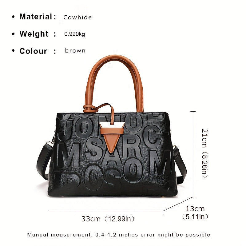 Bolso tote de cuero de vaca rojo para mujer con cierre de cremallera y patrón geométrico forro de poliéster