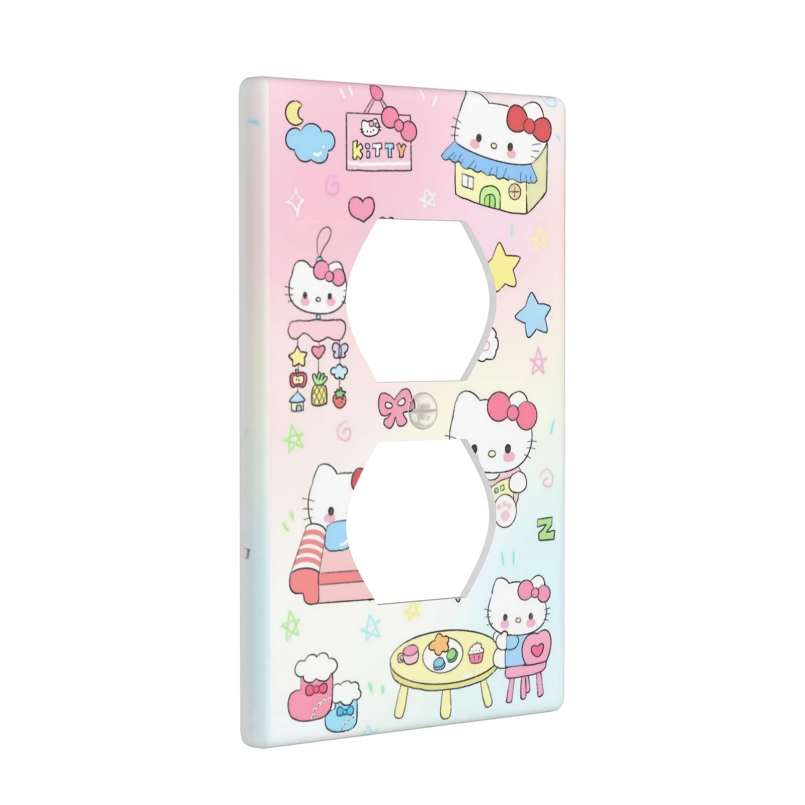 Hello Kitty Cartoon Dual Socket Cover Wall Plate Decorative Easy Install Heat-Resistant Fade-Proof