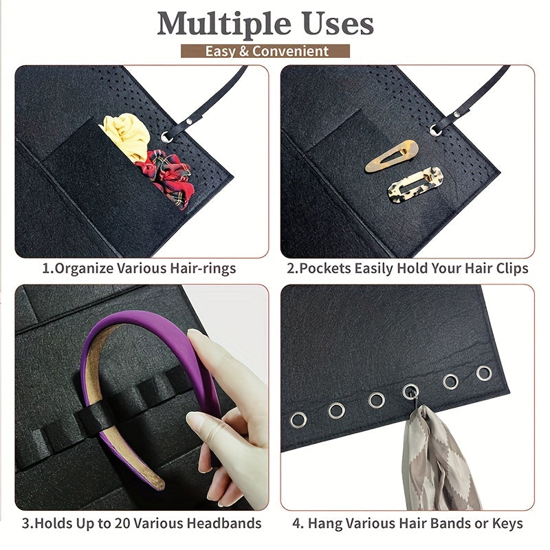 Настенный органайзер для резинок для волос - большой контейнер для хранения резинок и аксессуаров, идеально подходит для комнаты, двери или шкафа (включает 10 зажимов)