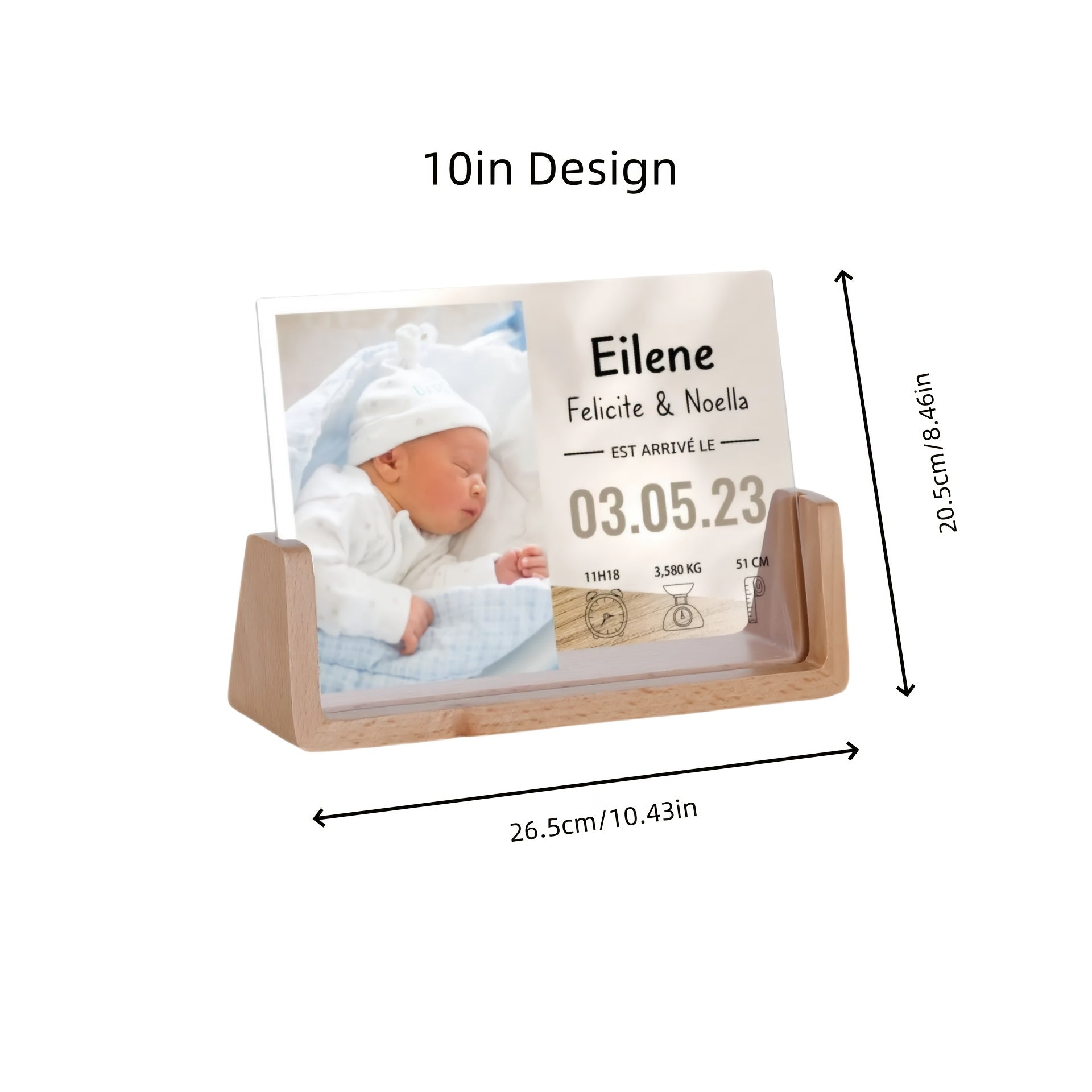 Персонализированная фоторамка для новорожденных - акриловая УФ-печать, памятный предмет с матовой черной подставкой для декора детской - настраиваемая