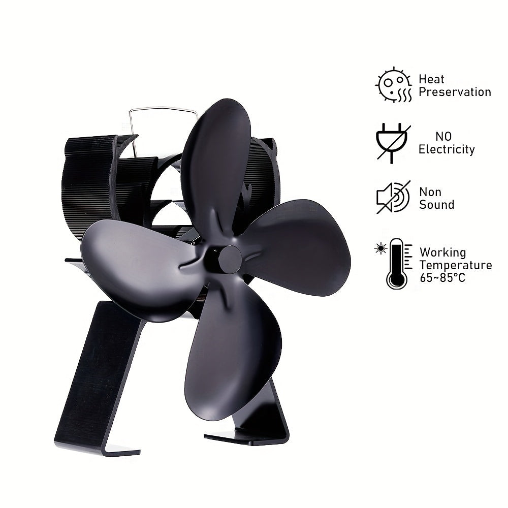 Heat Powered Stove Fan for Fireplace and Wood Burner, Ultra-Quiet 4-Blade