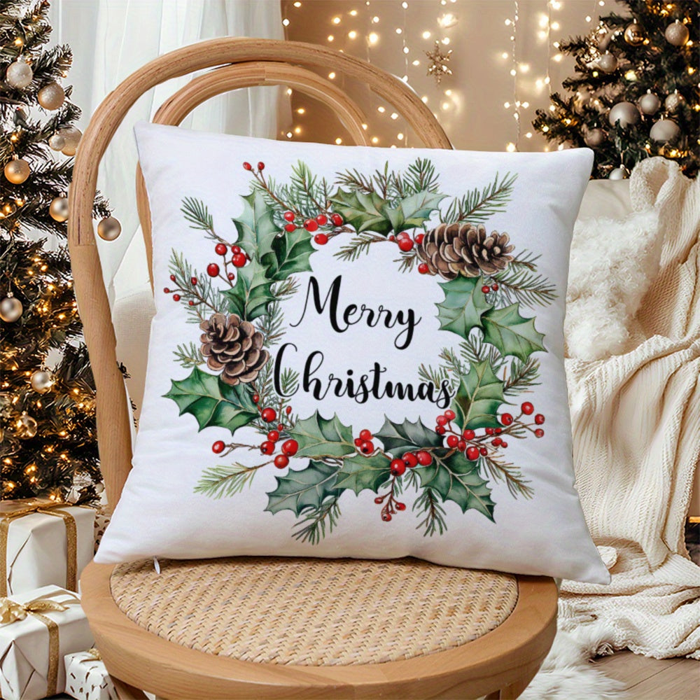 Merry Christmas Wreath Pillow Cover 45.72cm Soft Knit Cushion Case