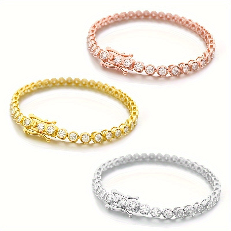 S925 kumushdan yasalgan bitta bilaguzuk, tennis zanjir dizayni bo'ylab hip hop uslubida o'rnatilgan 2mm Moissanite toshi bilan.