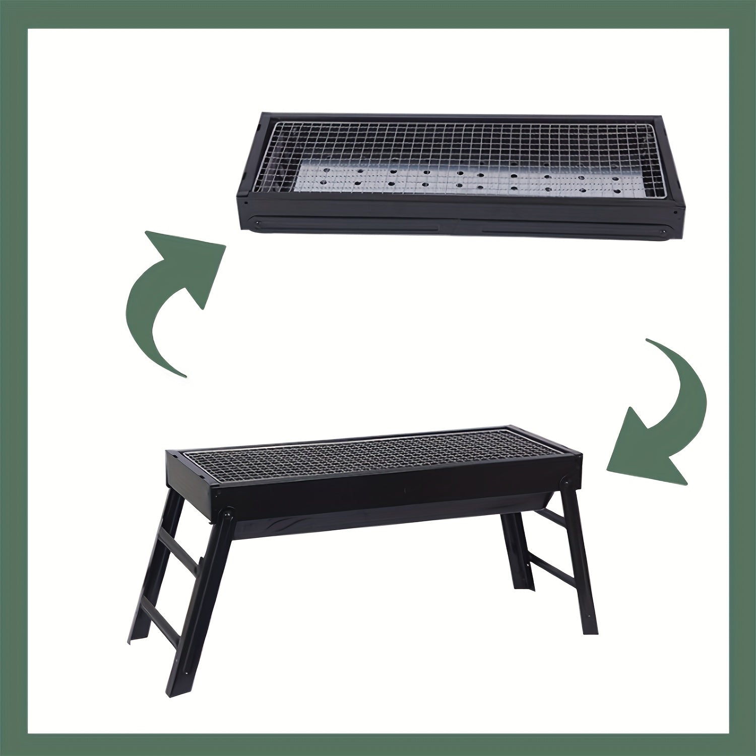 Portativ qora zanglamaydigan po'lat BBQ grill, tashqi yig'ilishlar va tabiatda sayohat uchun yig'iladigan va kichik, olib yurish va o'rnatish oson, chidamli grill qilish bilan teng pishirish.