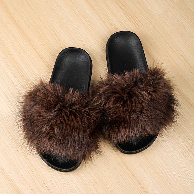 Women's Faux Fur Slippers EVA Sole Indoor Non-Slip Comfortable