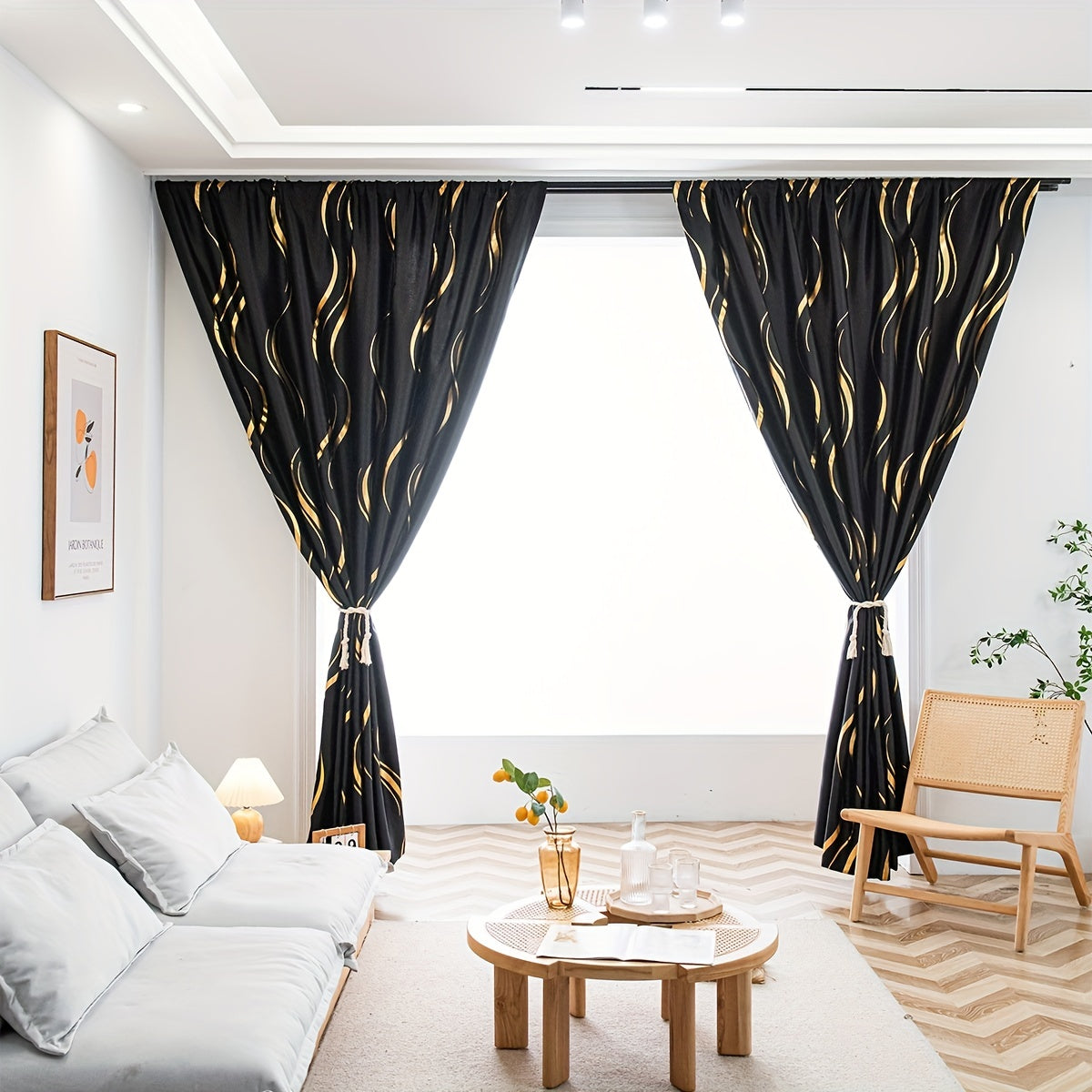 Luxurious Blackout Curtain with Gold and Black Fabric for Living Room Bedroom or Study
