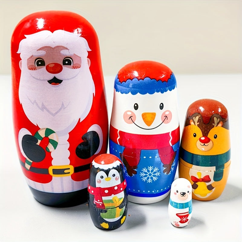 Wooden Nesting Doll Set for Kids Ages 3-6 Educational Toy Natural Wood