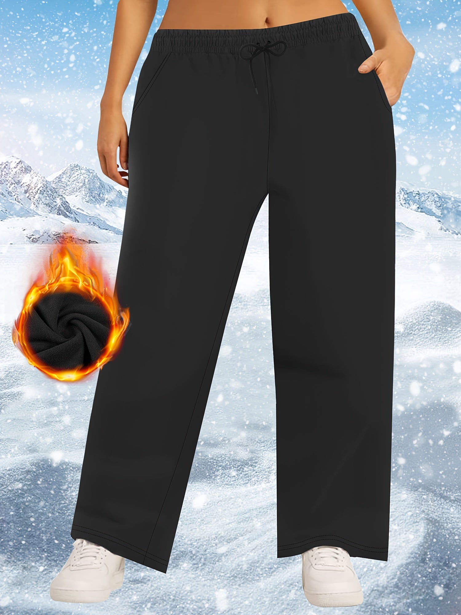 Plus Size Fleece Pants With Drawstring Waist Casual Loose Pants Women Fall Winter