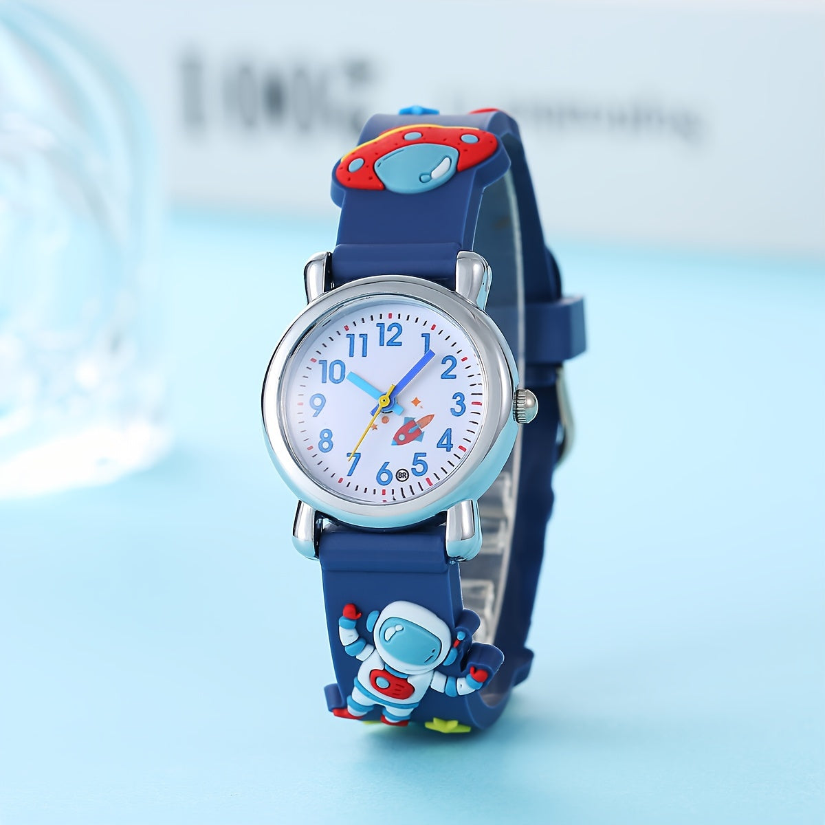 Kids' Astronaut and UFO Quartz Watch Silicone Band Non-Waterproof Blue