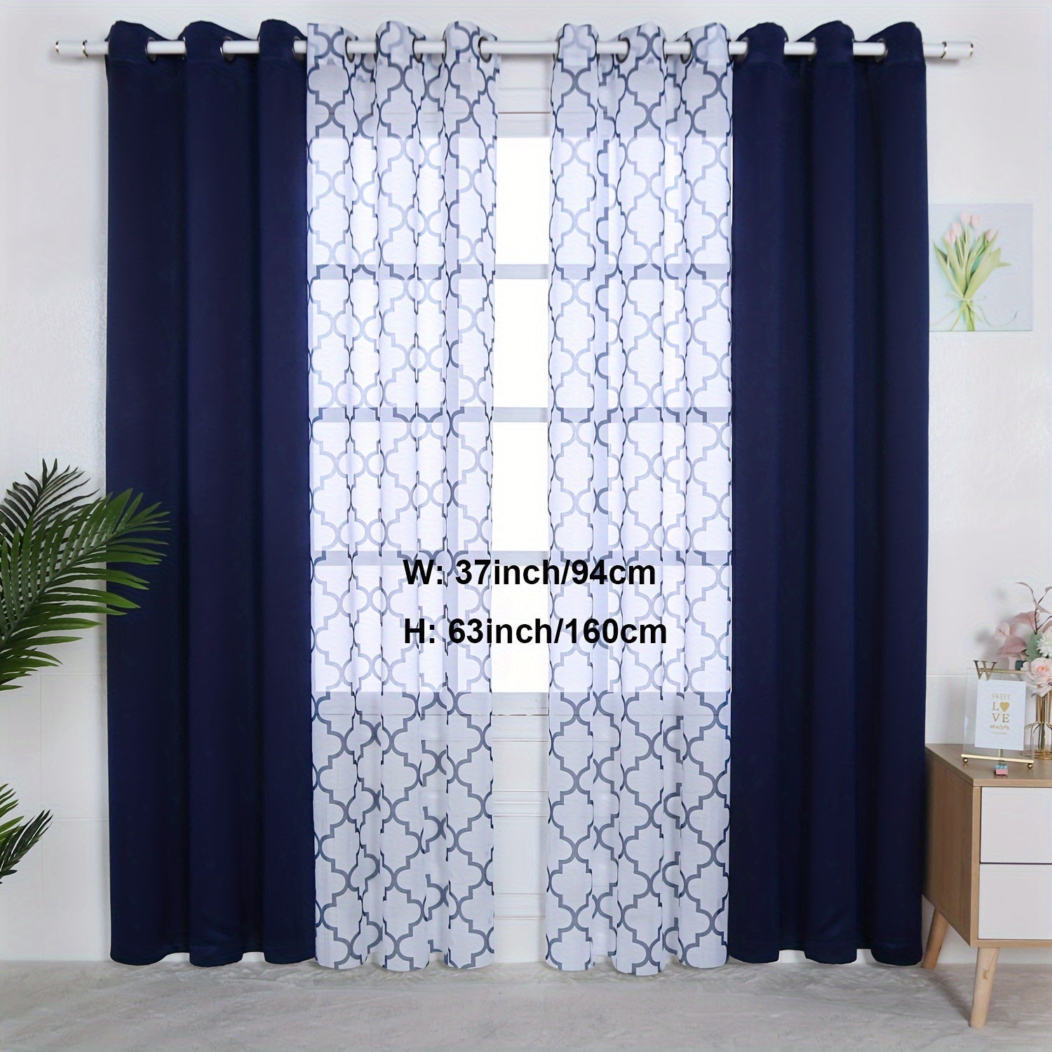 Blackout Curtains and Sheer Panels Set with Snowflake Pattern Indoor Window Decor