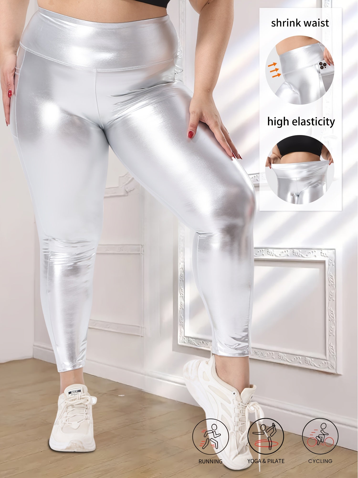 Plus Size Women's Cropped Pants High-Waisted Stretch Solid Color