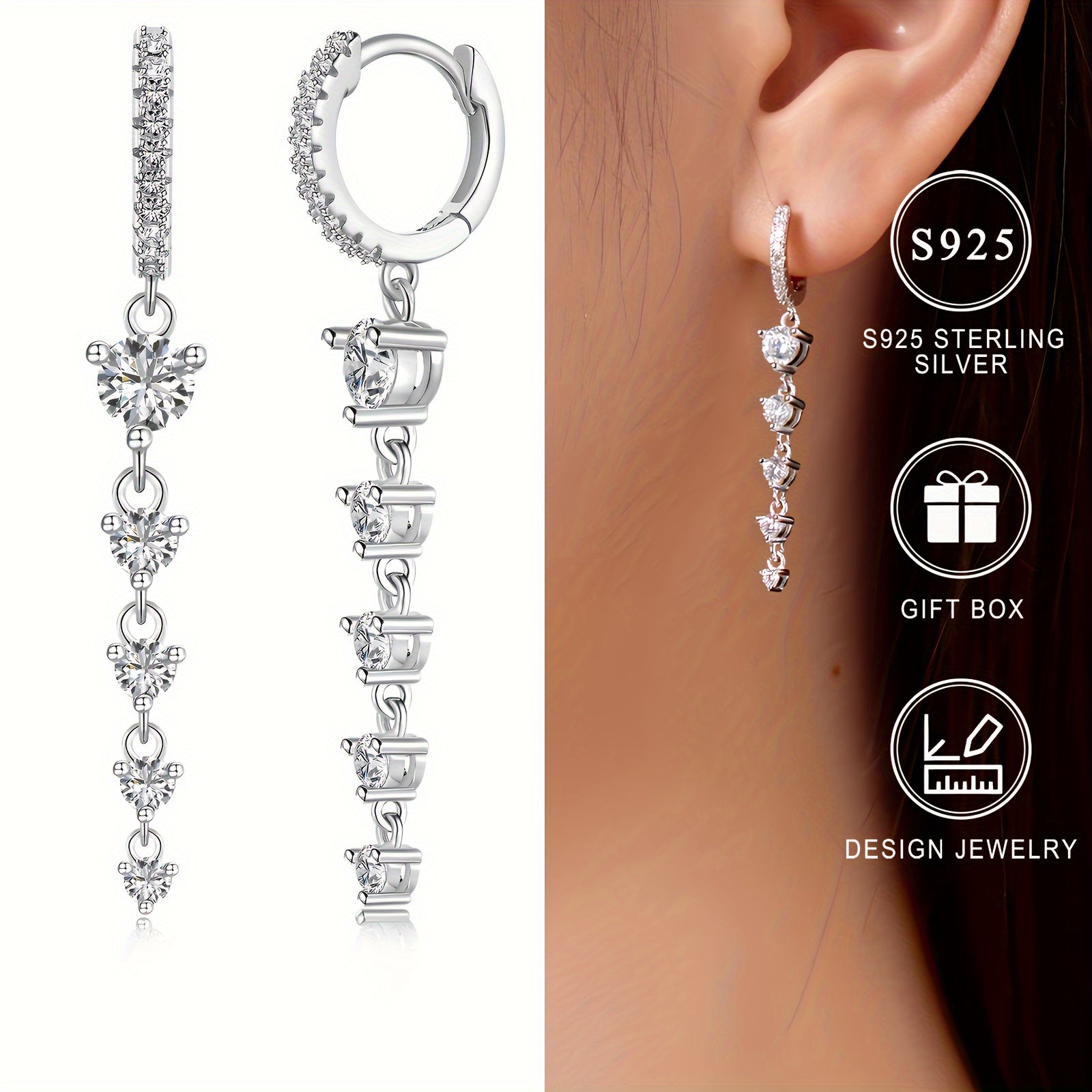 Sterling Silver Tassel Earrings with Zirconia Dangles Hypoallergenic Jewelry for Women