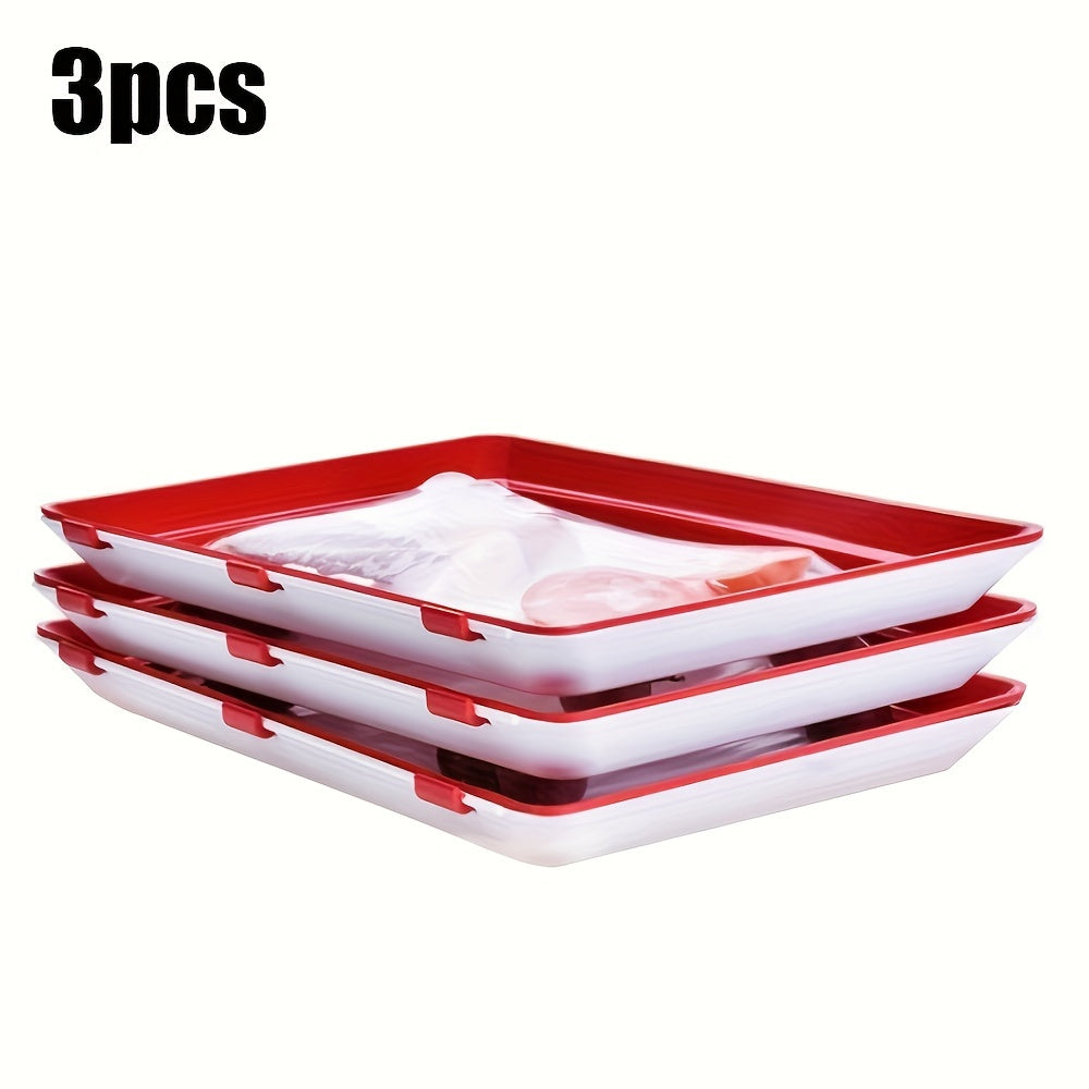 3-Pack Reusable Plastic Food Storage Trays for Kitchen Organization