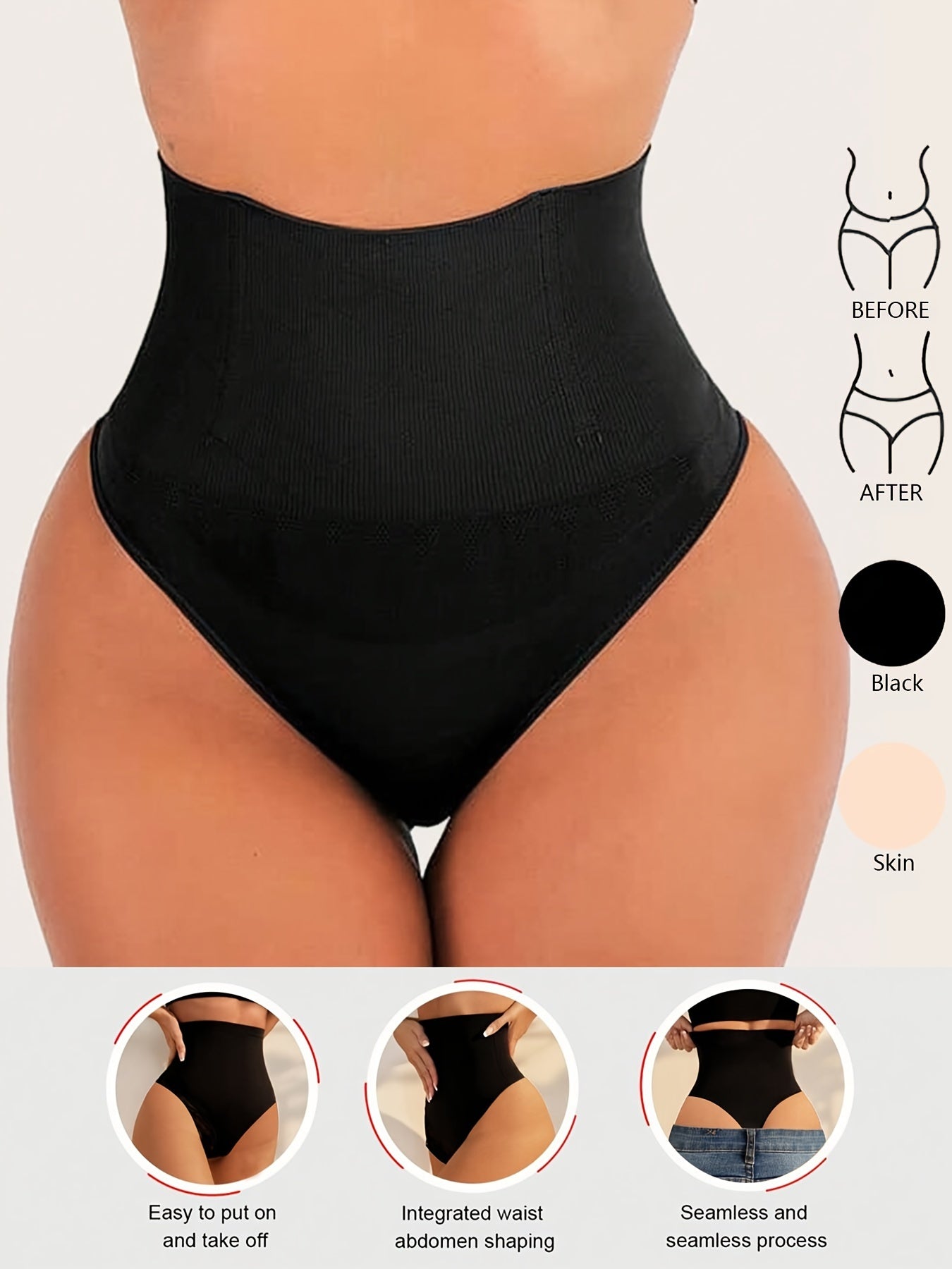 Women’s High-Waist Seamless Shaping Thong Tummy Control Nylon Blend
