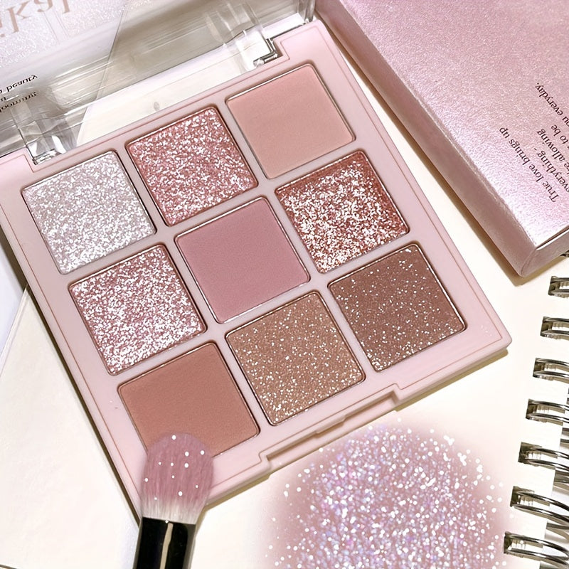 Paleta de sombras de ojos de cerezo para mujer, 9 colores, glitter, mate, shimmer, de larga duración