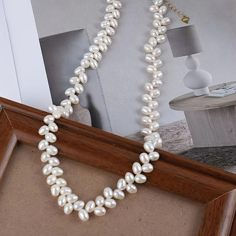 Freshwater Pearl Wheat Chain Necklace Sterling Silver for Women Valentine Gift