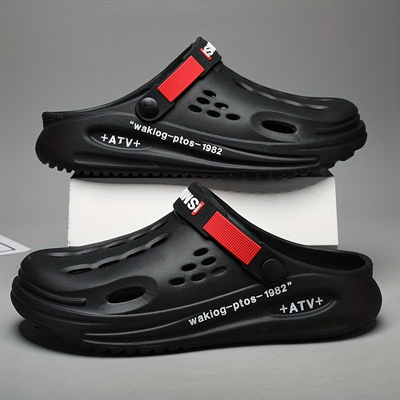 Men's EVA Clogs with Alphabet Design Breathable Slip-On Garden Shoes with Yellow Strap