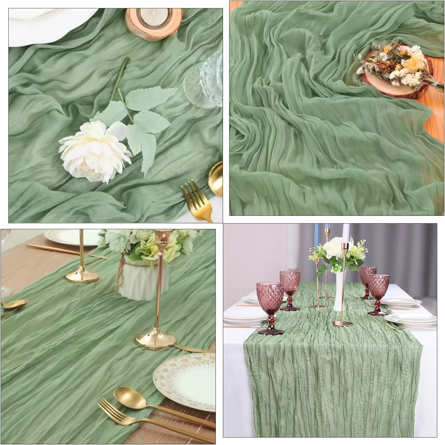Green Gauze Table Runner for Bohemian Wedding Decor