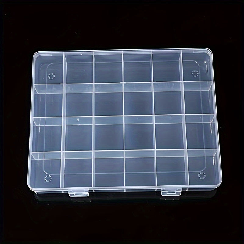 Katta shaffof plastmassa saqlash qutisi, 24 ta doimiy panjara bilan zargarlik buyumlarini tashkil etuvchi