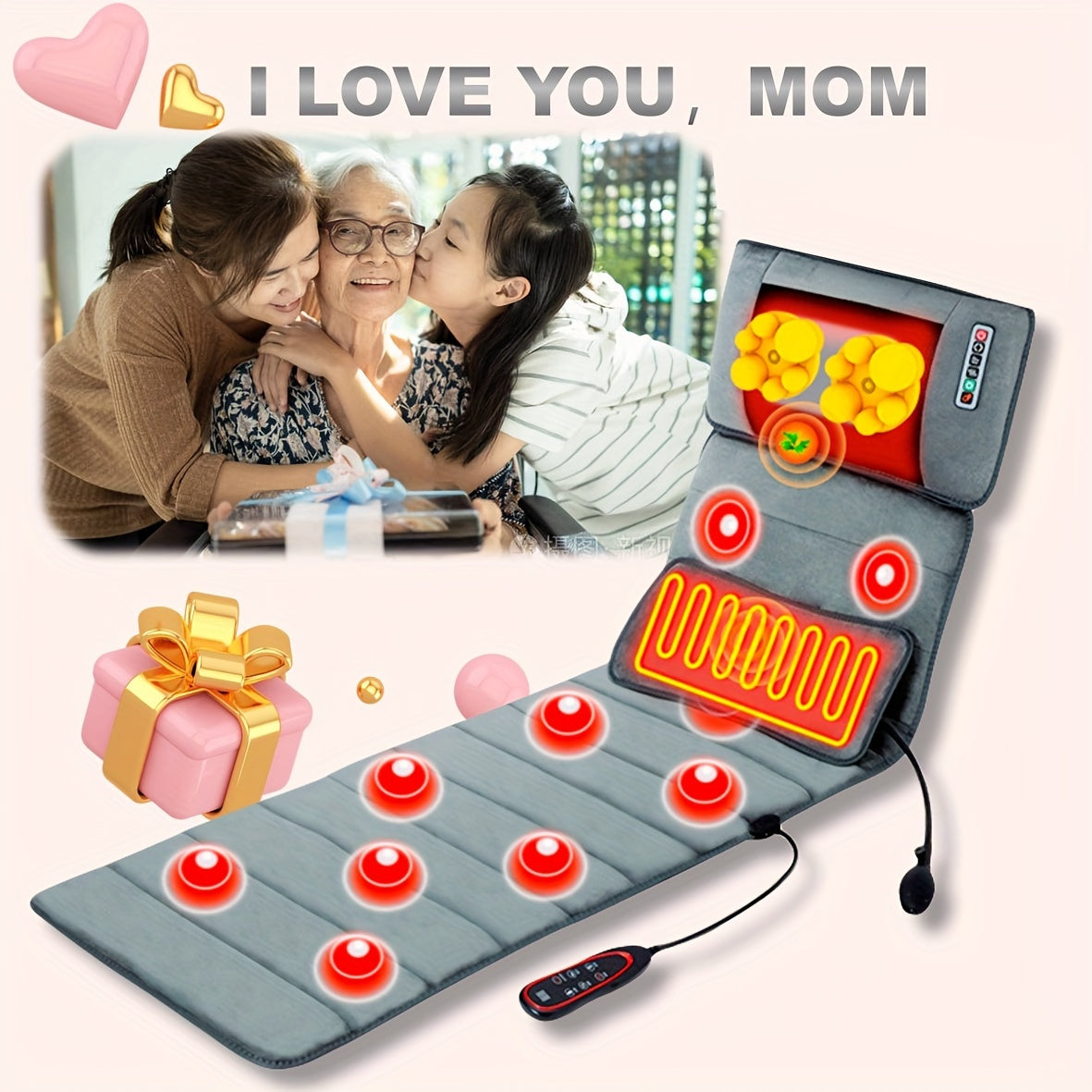 Full Body Massage Bed with Neck Shiatsu Lumbar Support 10-Zone Vibration Gray Upholstery