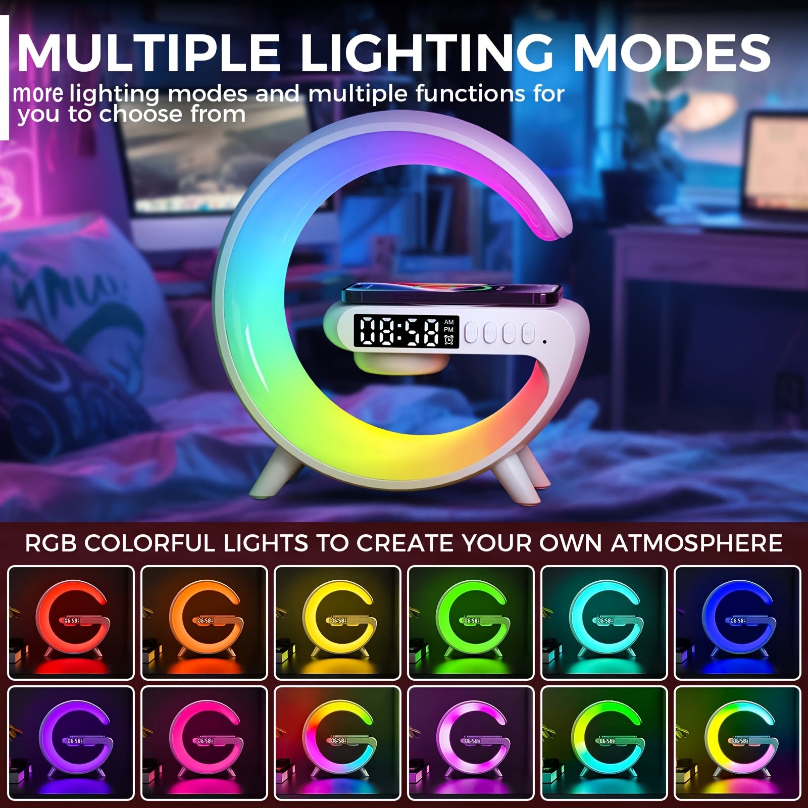 Smart LED Table Lamp with Music Player Alarm Clock and Ambient Light