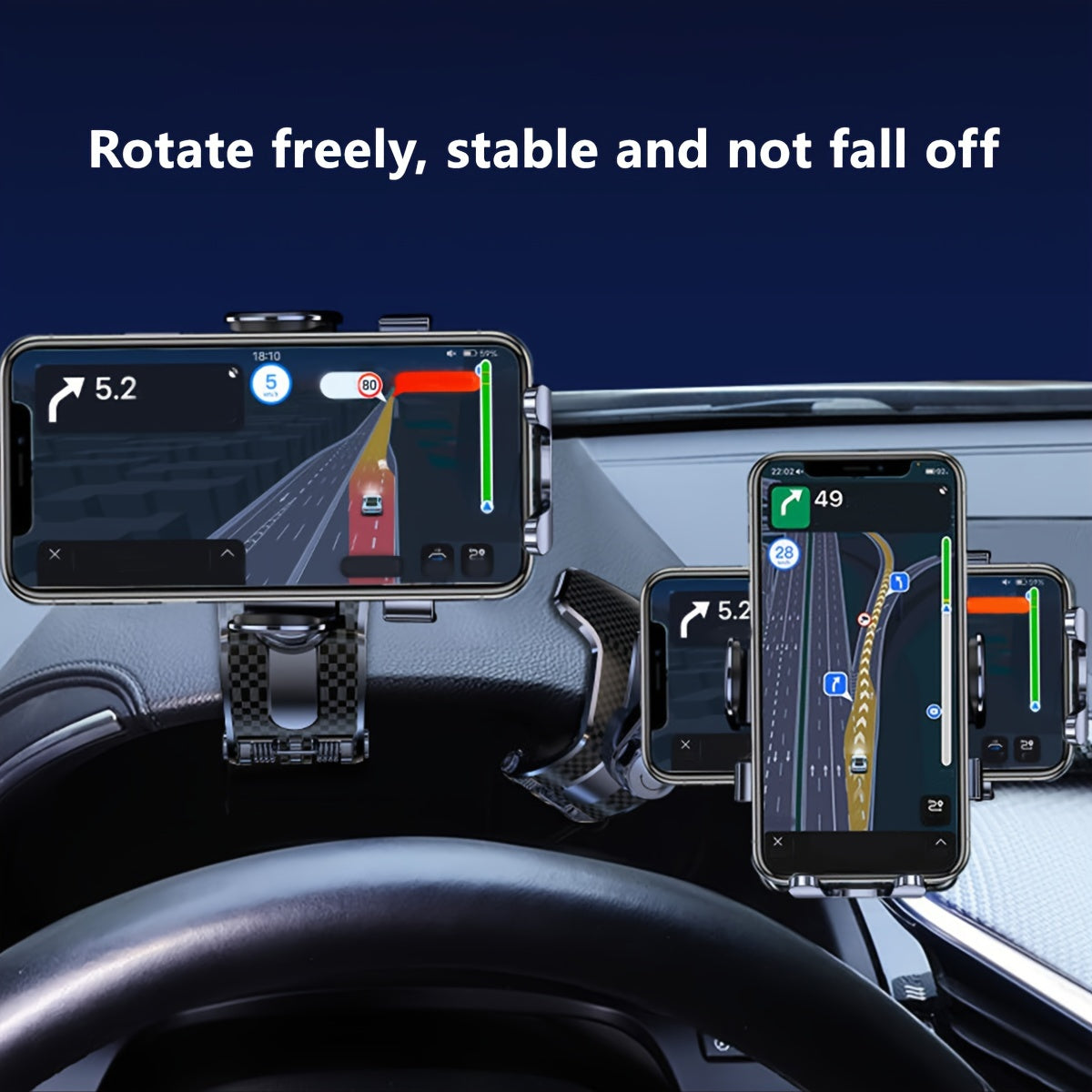 Universal avtomobil paneli telefon tutqich, karbon tolasi, shokga chidamli, 360° aylantirish
