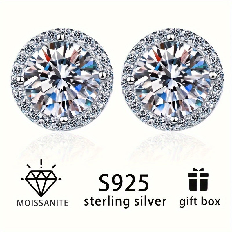 Moissanite Stud Earrings Vintage Style Sterling Silver Hypoallergenic Gift Box