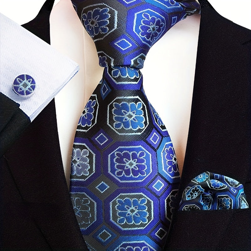 Set of 3 Paisley Jacquard Woven Neckties with Cufflinks and Pocket Squares for Men