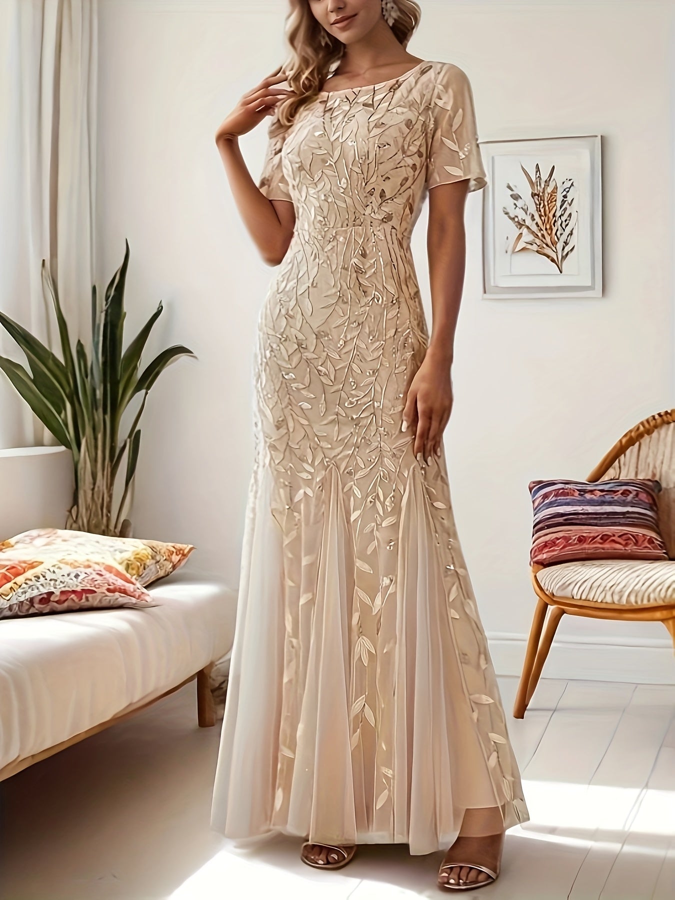 Plus o'lchamli siren kechki kiyimi uzun qo'lqopli, polga cho'zilgan, bir rangli partiya kiyimi