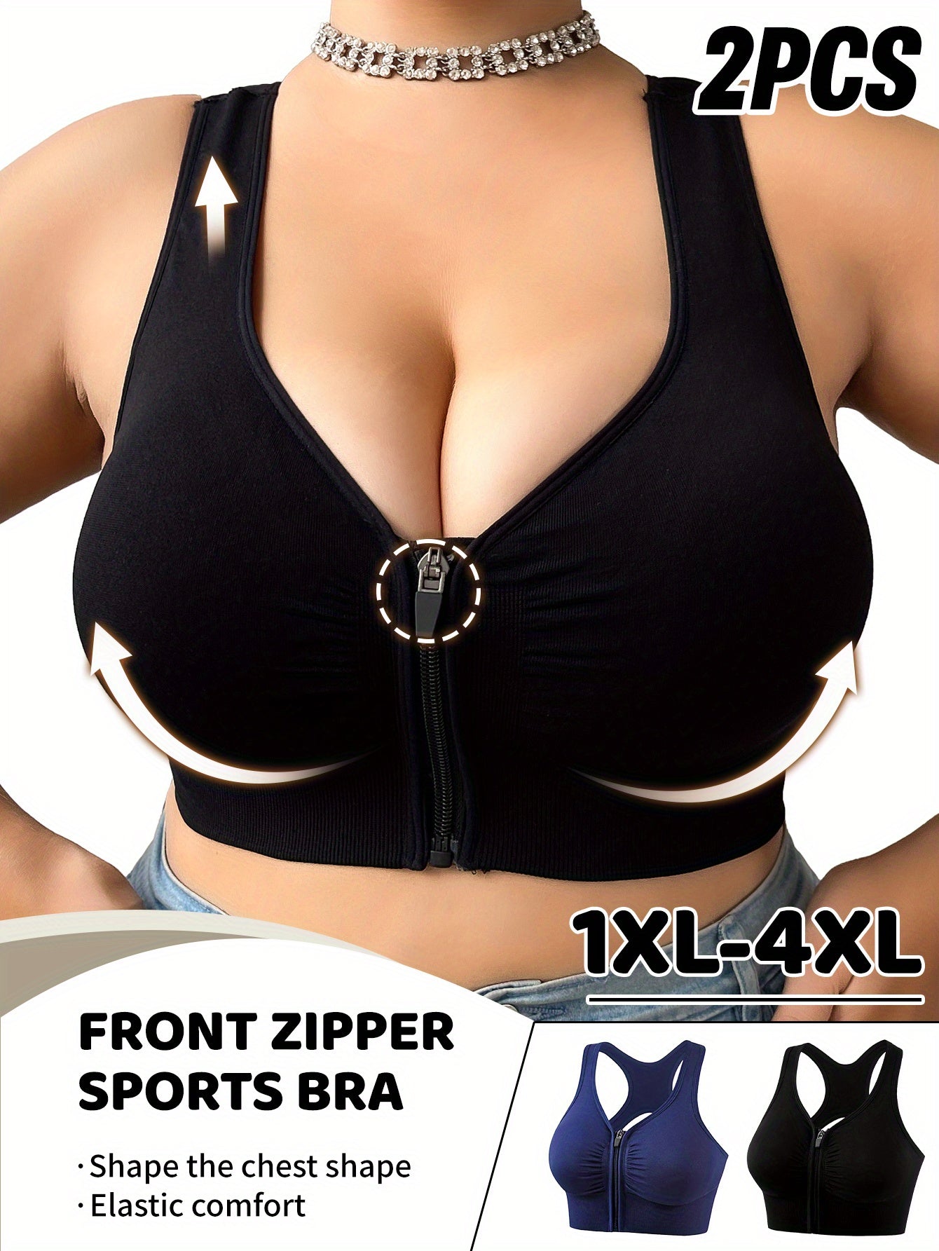 Women’s Plus Size Seamless Breathable Yoga Bras 1XL-4XL Black Navy Blue