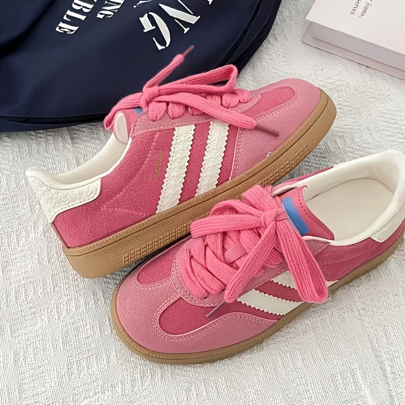 Women’s Low-Top Lace-Up Sneakers Light Green Pink Breathable Rubber Sole