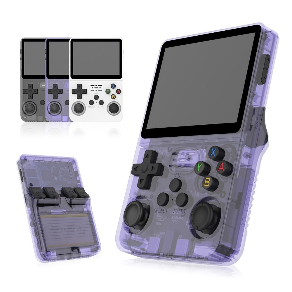 Retro Handheld Gaming Console with 8.89cm IPS Display 64GB Storage 20+ Emulators Rechargeable Battery Black White Purple