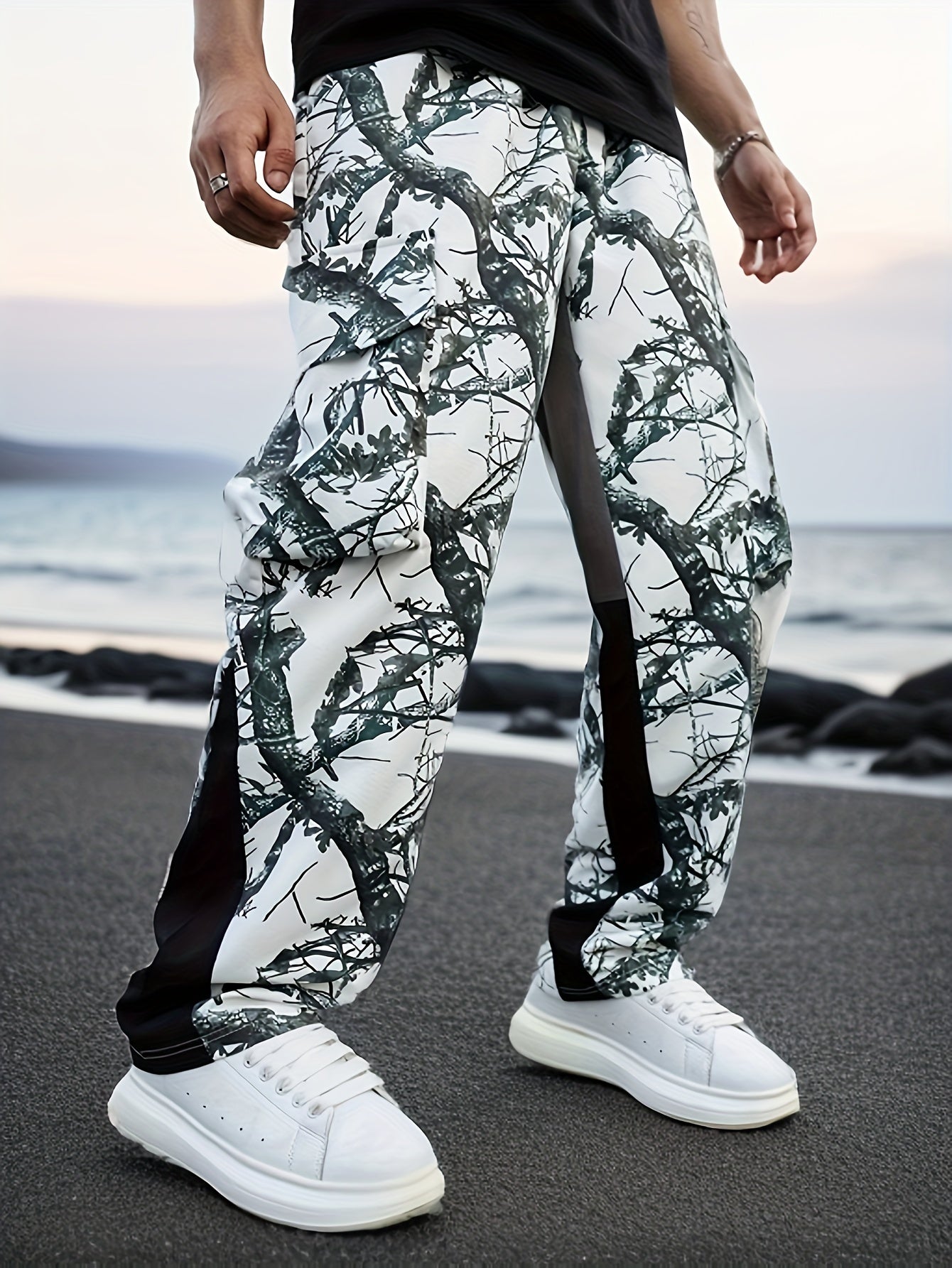 Plus Size Men's Camo Cargo Pants All Over Print Non-Stretch Polyester Casual Workwear Leisure