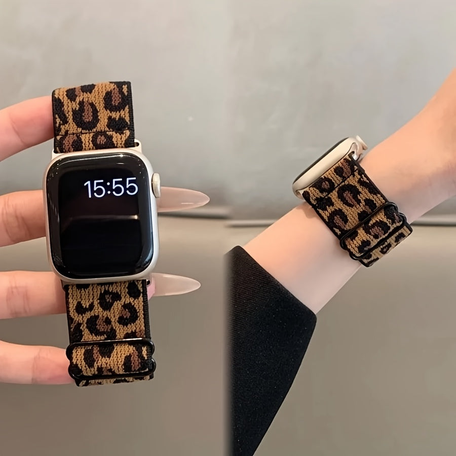 Yangi elastik leopard naqshli iWatch tasmasi Apple Watch uchun, S9/8/7 va Universal 98765se/Ultra2 bilan mos keladi