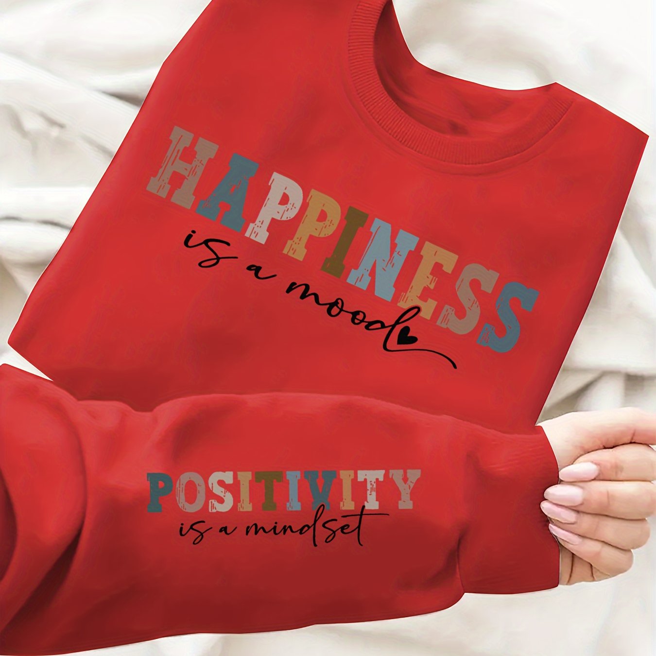 Plus Size Women's Alphabet Print Crew Neck Sweatshirt Knit Fall Winter Pullover