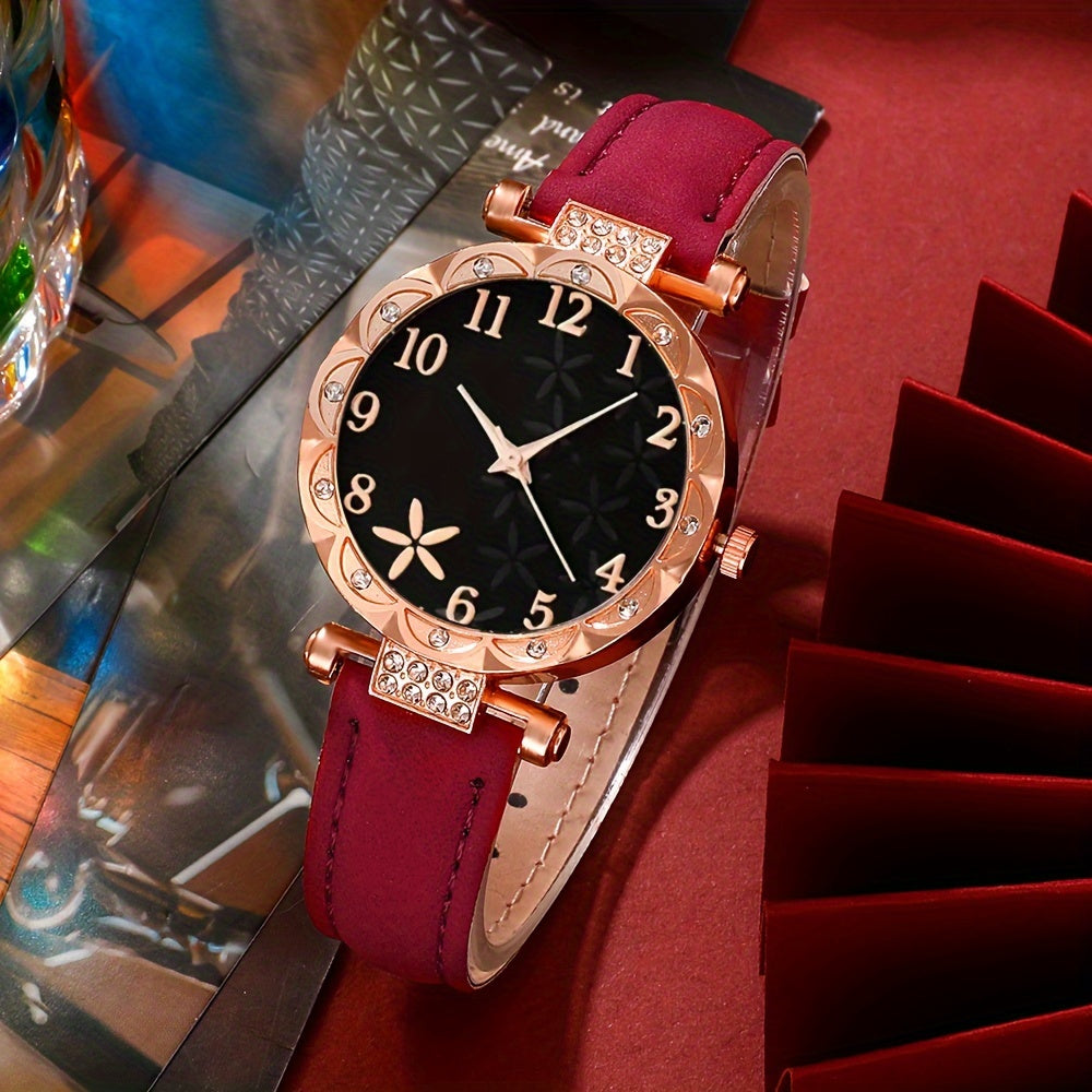 Six Pieces Women's Quartz Watches with PU Leather Straps and Zinc Alloy Dial and Bracelet