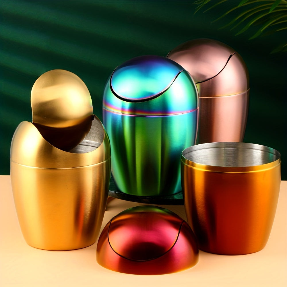 Multi-Color Stainless Steel Egg-Shaped Tableware Trash Can Silver Gold Rose