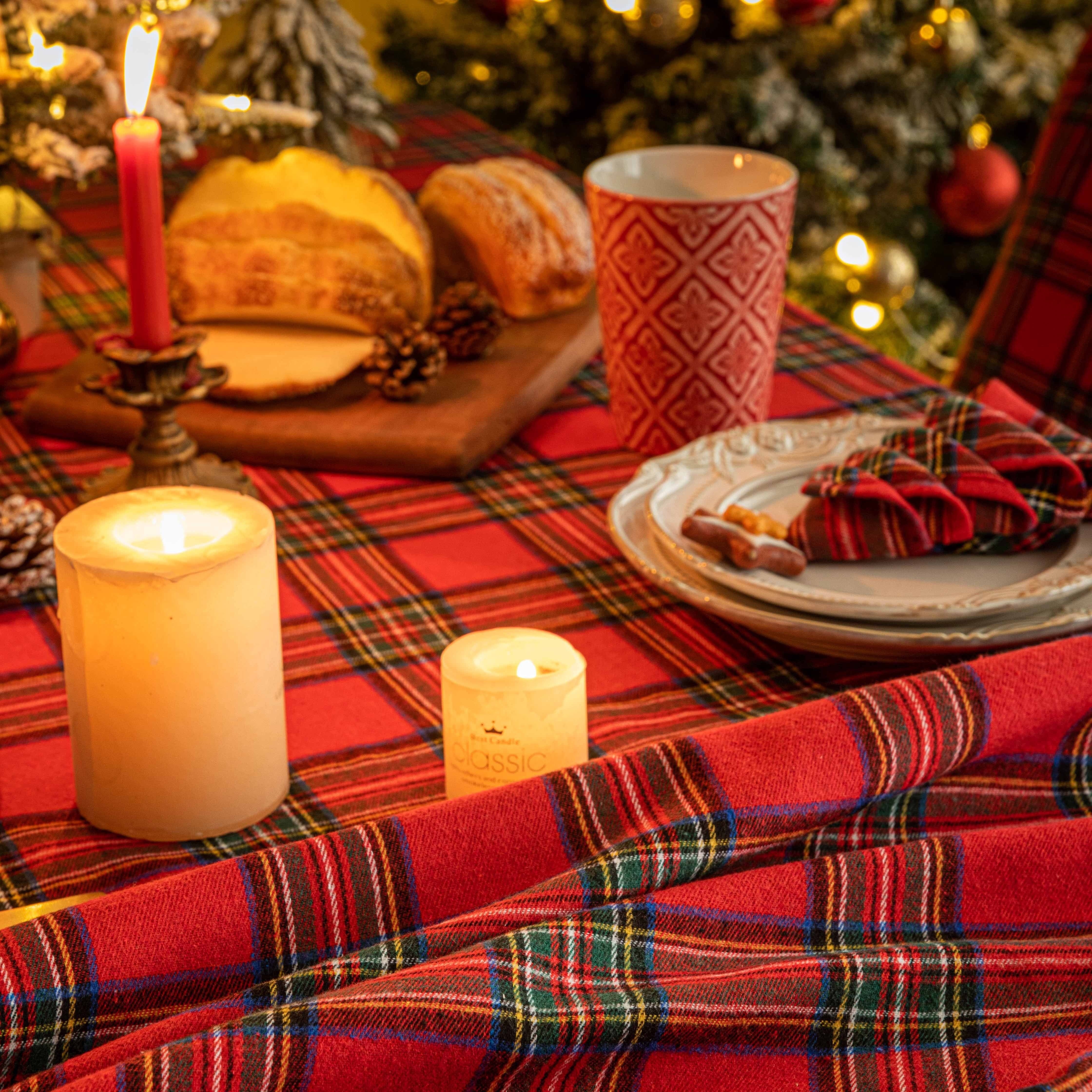 Square Tablecloth Red Green Plaid Christmas Dinner Party Decor Polyester