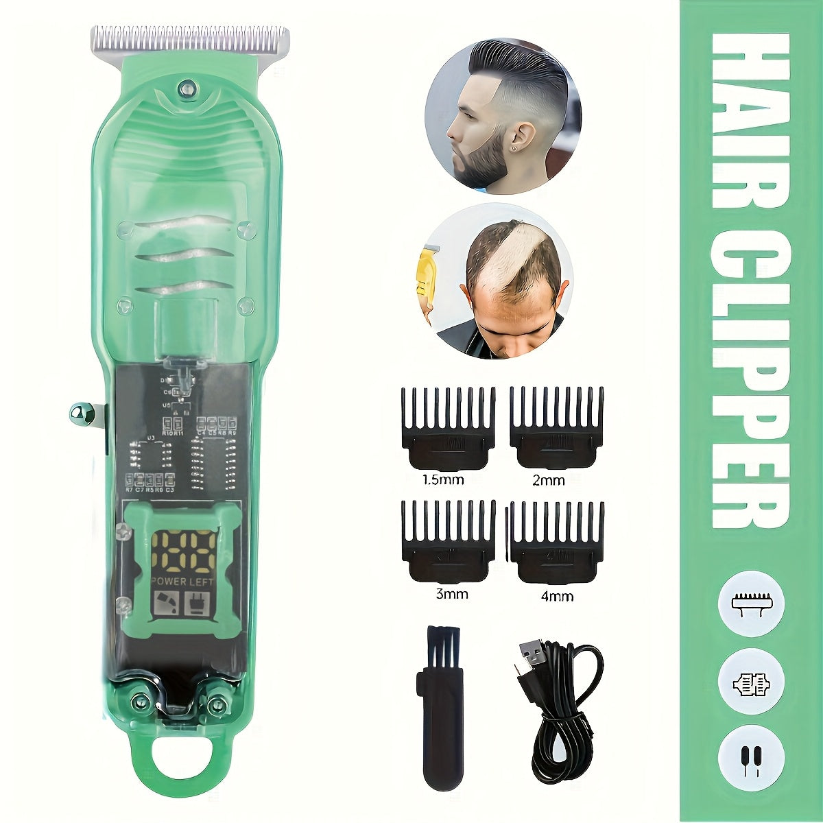 Cortapelos eléctrico recargable por USB de bajo voltaje de calidad de salón con peines guía