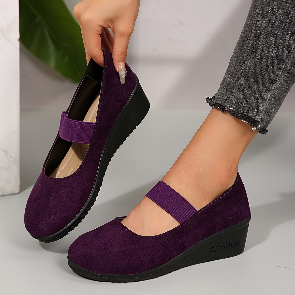 Women's Slip-On Chunky Heel Shoes Platform Wedges Adjustable Strap