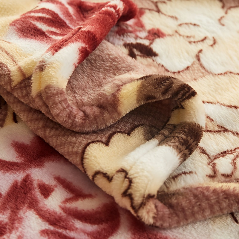 Cozy Floral Print Reversible Flannel Throw Blanket for Couch and Bed