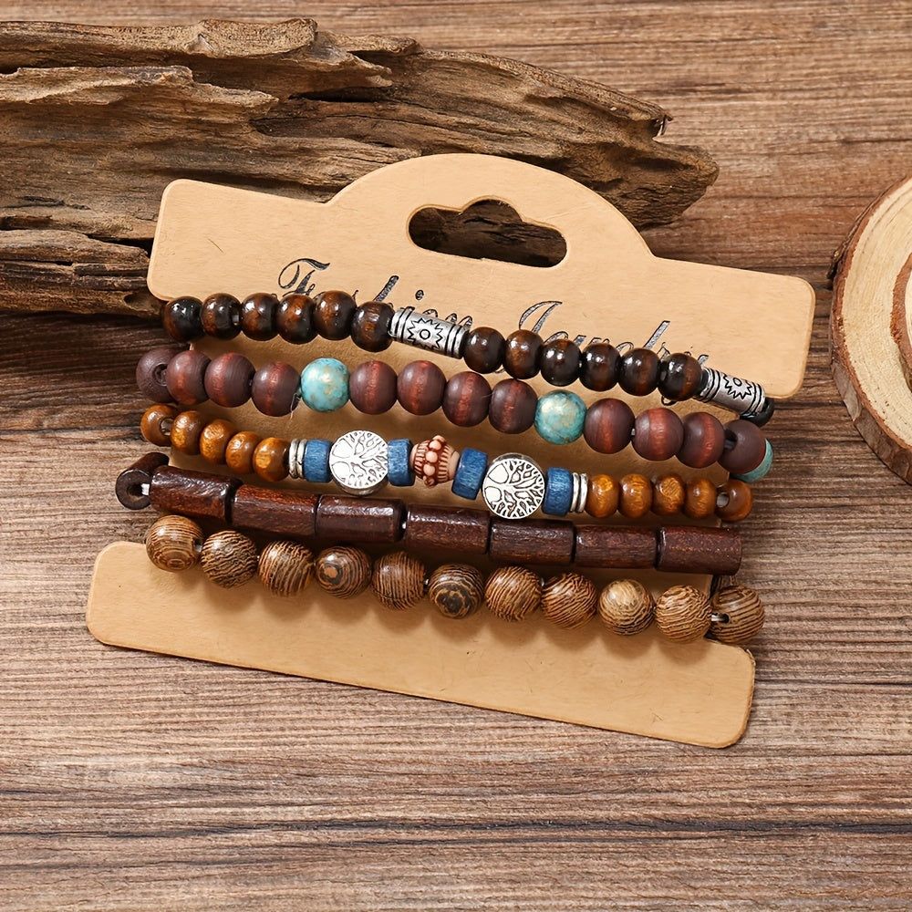 Set of 10 Bohemian Style Wooden Beaded Bracelets for Men Women Couple Gift