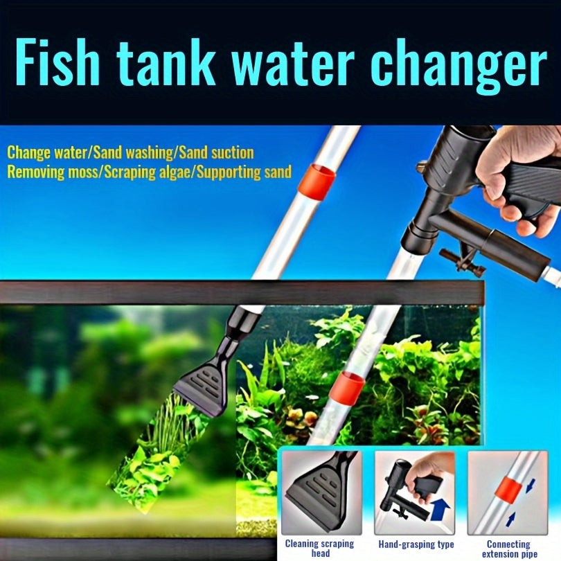 Aquarium Gravel Cleaner with Glass Scraper Adjustable Water Flow Handheld Fish Tank Siphon