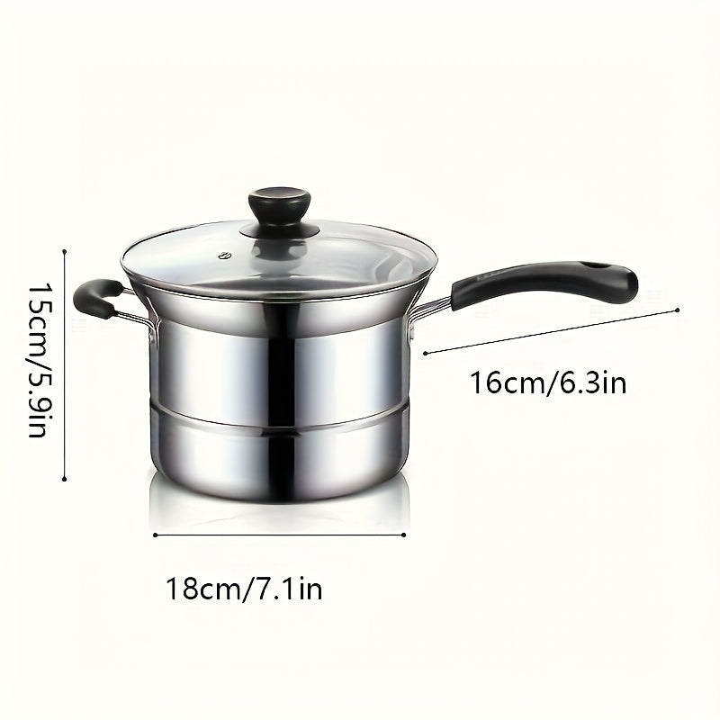 Stainless Steel 3-in-1 oshxona idishlari to'plami, qozon, qovurish qutisi, bug' chiqaruvchi va shisha qopqoq bilan