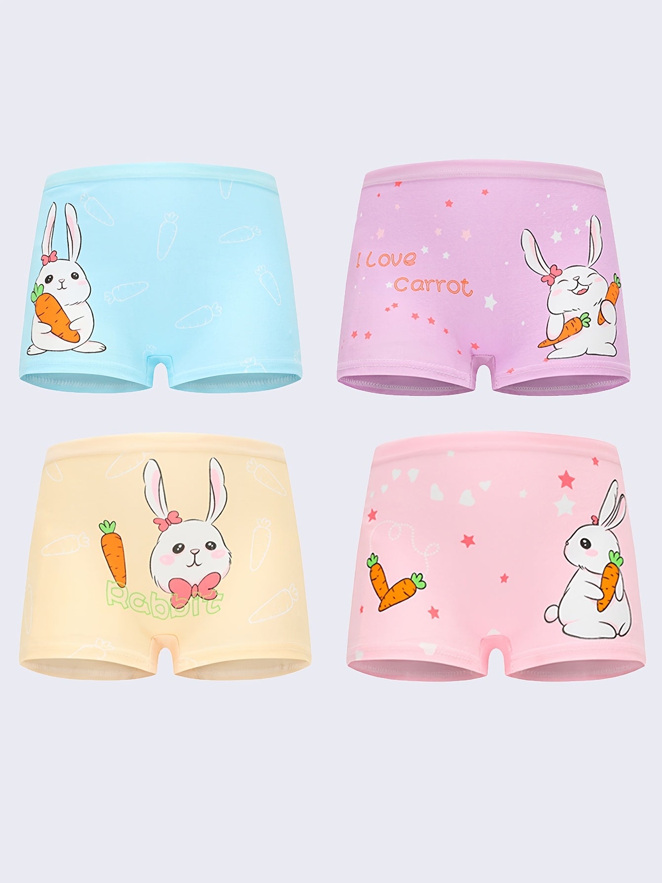 4-Pack Girls Cotton Cartoon Print Boxer Briefs Soft Breathable Medium Stretch Knit Fabric Kids Underwear