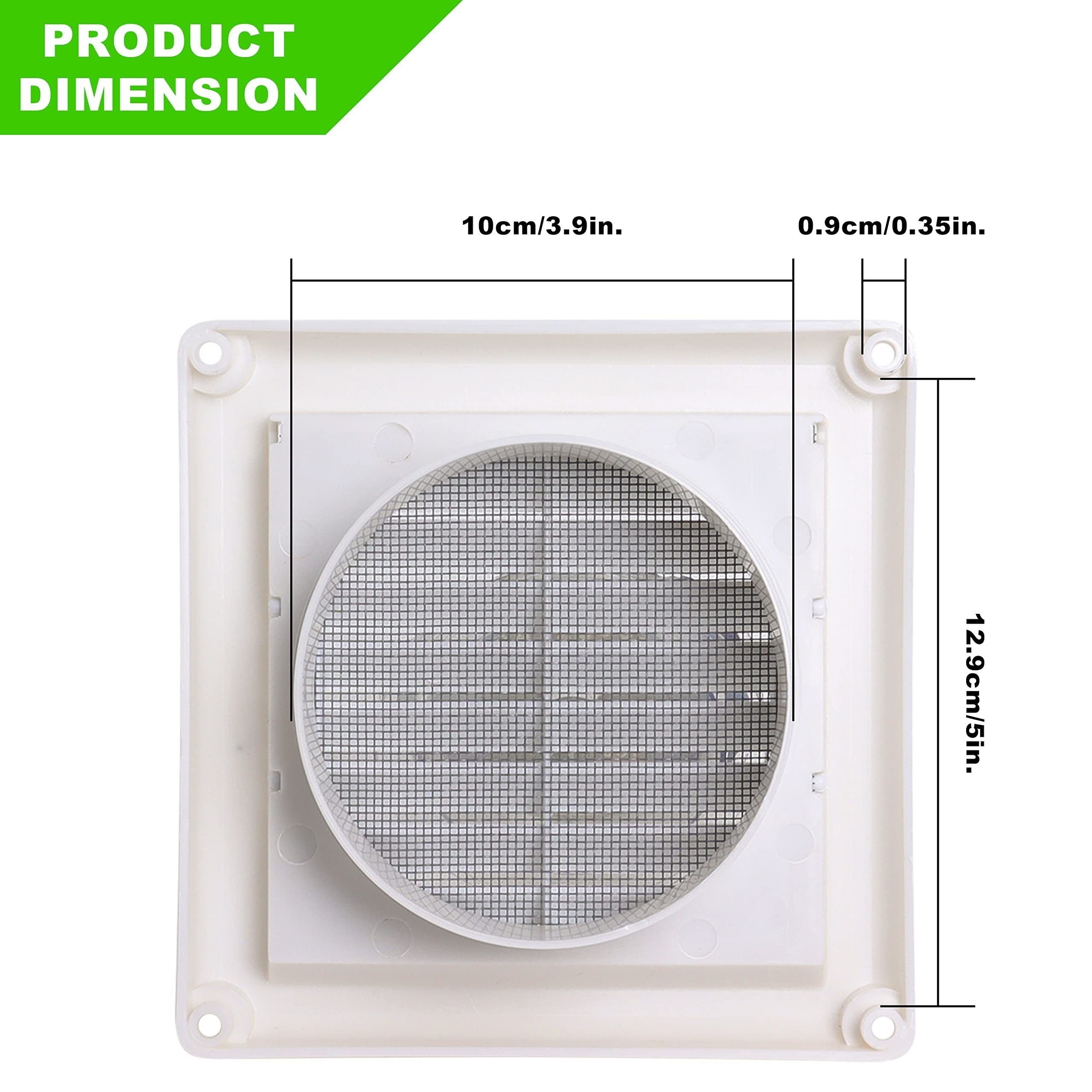 Ochiq havoda quritgich vent qopqog'i, plastmassa, 10.16cm tekis devor vent to'plami