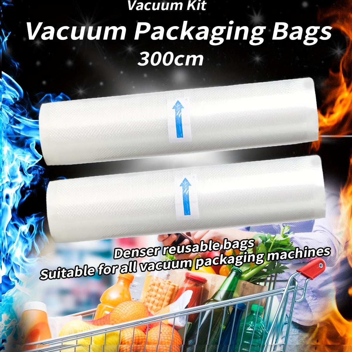 Two Pieces 3-Meter BPA-Free Vacuum Seal Bags for Food Preservation and Sous Vide