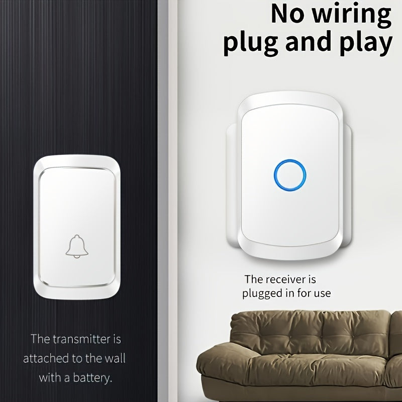 Wireless Doorbell with 304.8m Range 60 Chimes 5 Volume Levels LED Indicator