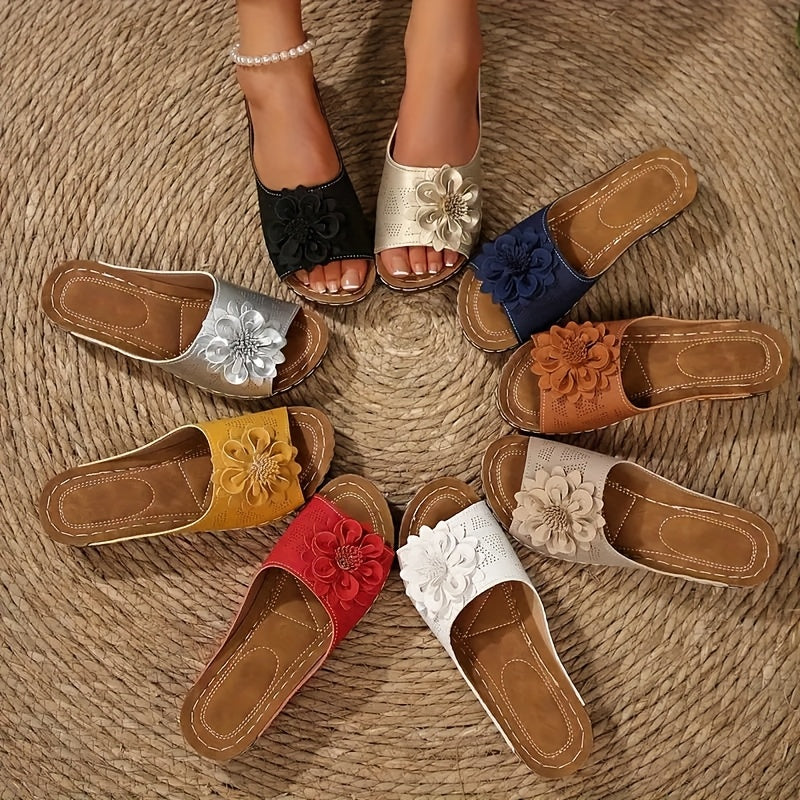 Women's Summer Floral Slide Sandals Open Toe Slip-On Non-Slip Rubber